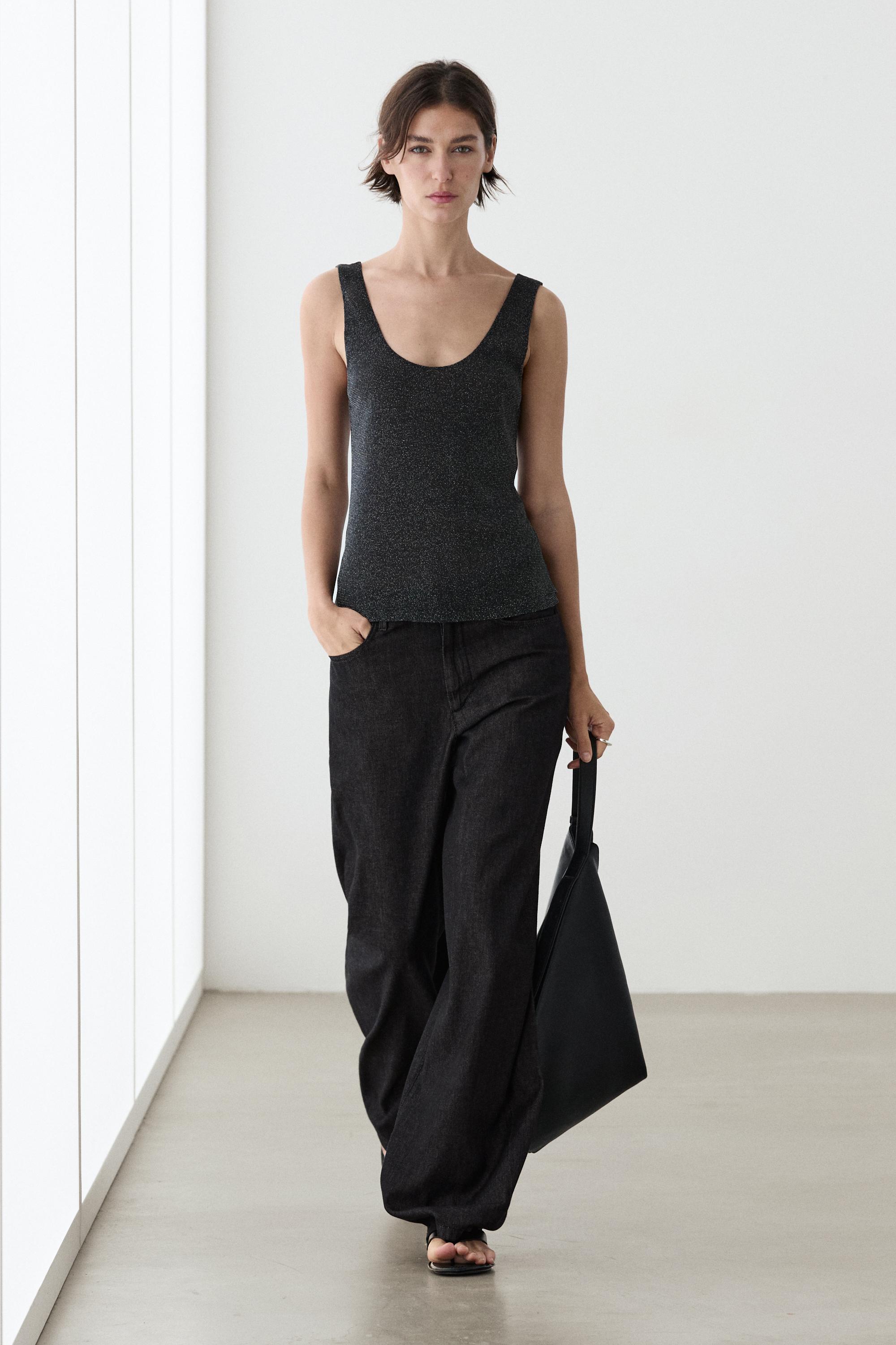 Semi-sheer metallic-effect strappy top